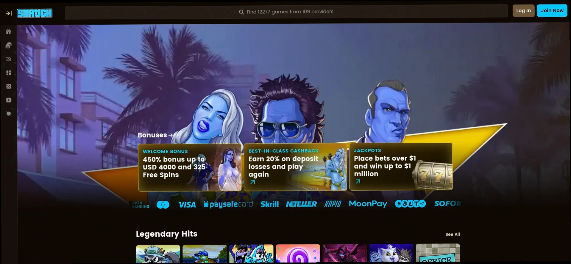 Snatch Casino bonus 450% fino a 4.000€ e 325 giri gratuiti